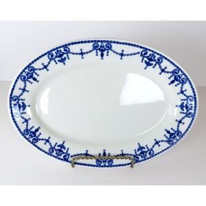 Vintage Iroquois China Small Oval Platter Blue Scroll Border 1940s USA D-2